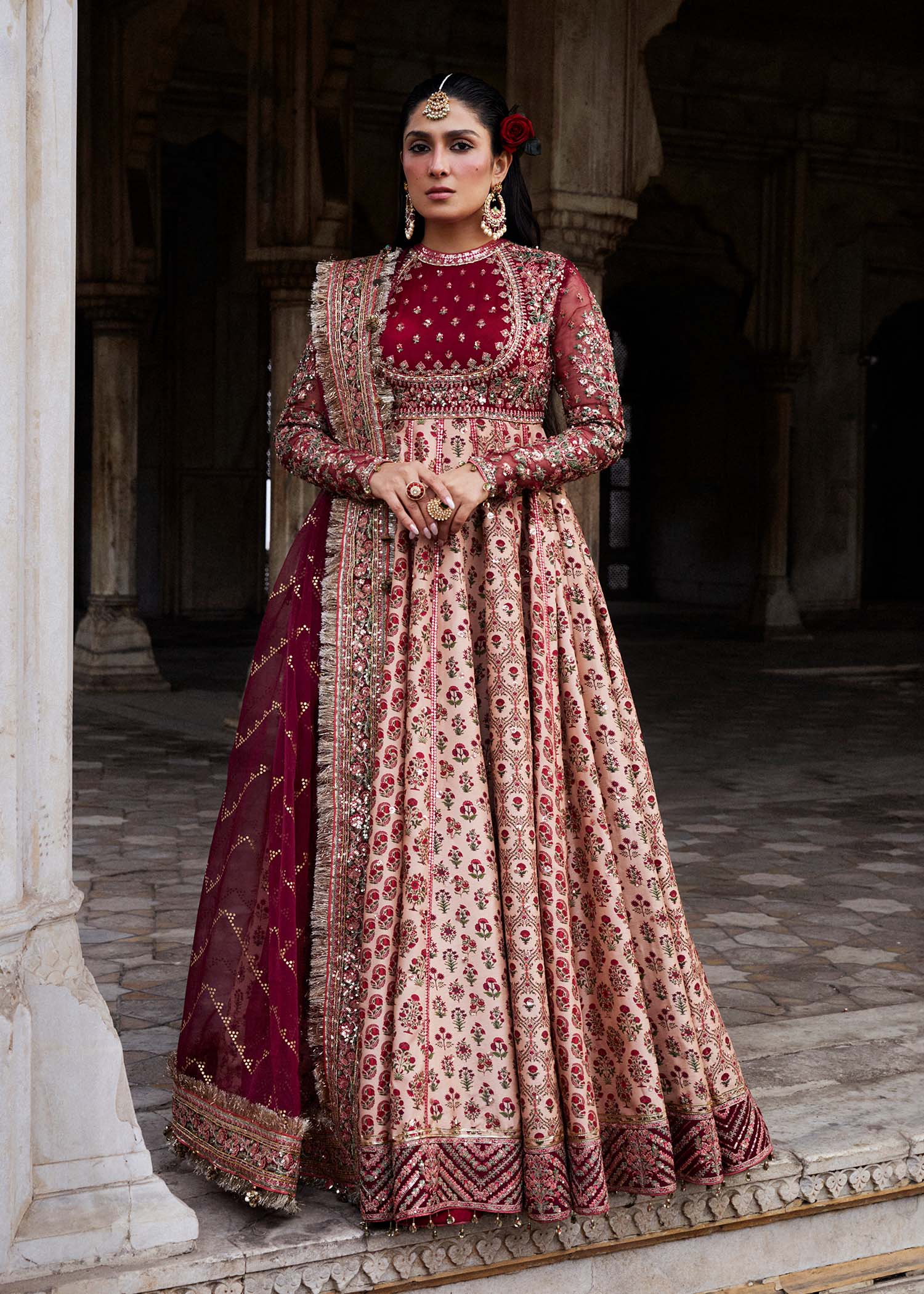 hussain rehar red dress Hussain Rehar's Stylish Raw Silk Party Wear Dress