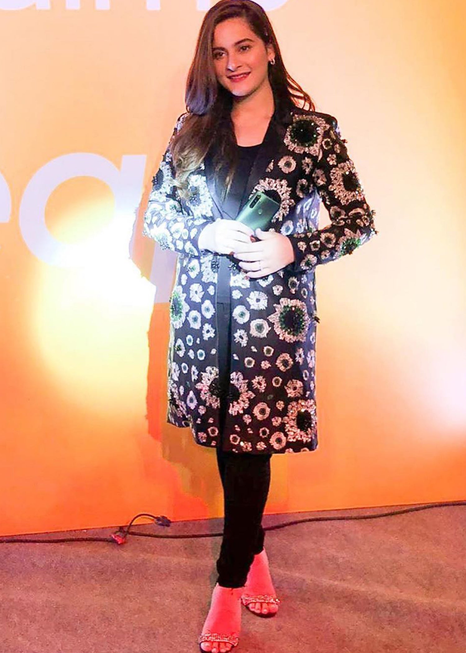 aiman khan dress design Aiman Khan In Sowears Pleated Blue Dress
