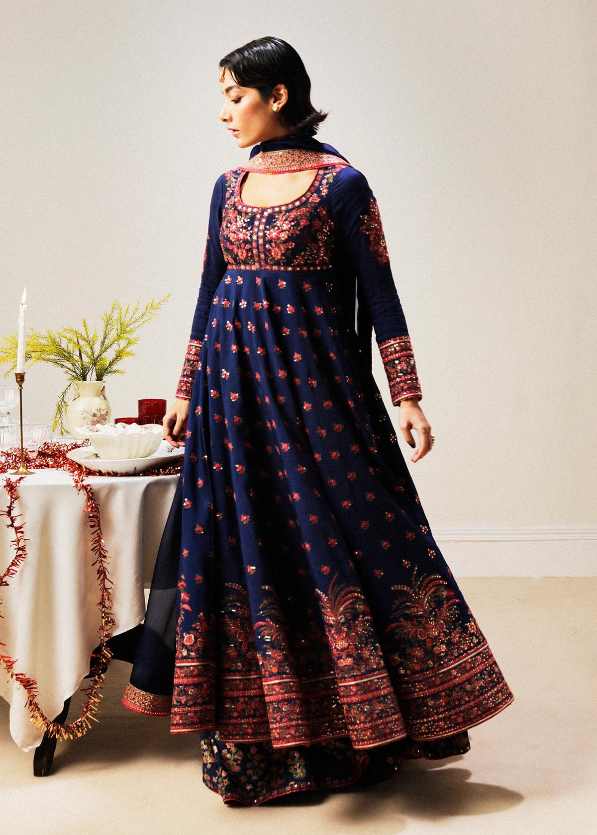 hussain rehar blue dress Hussain Rehar | ' This blue chanderi pishwas features an attached embellished bodice and green borders, creating a striking contrast. The...