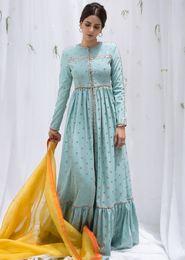 hussain rehar sky blue dress Hussain Rehar Sky Blue Bridal Collection Net Maxi Replica
