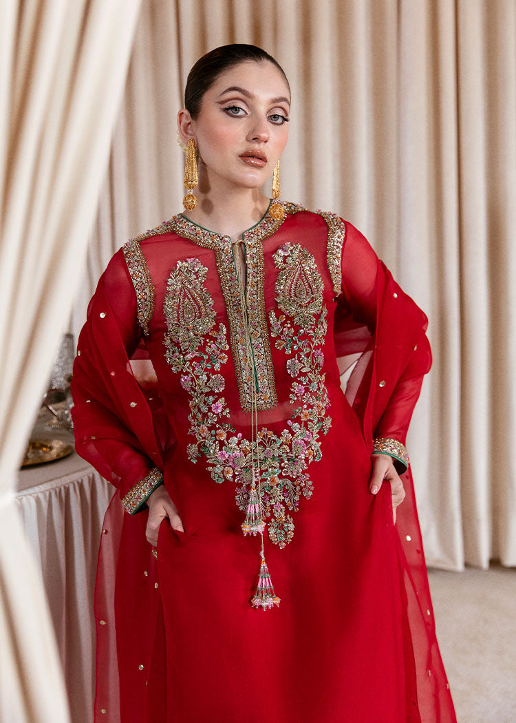hussain rehar red dress Hussain Rehar's Stylish Raw Silk Party Wear Dress